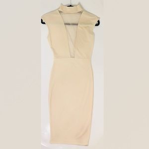 Long Nude Mock Turtleneck Dress